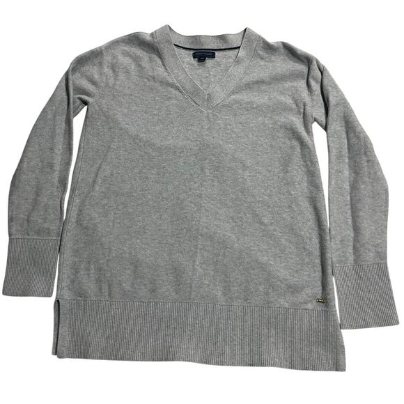 Tommy Hilfiger Sweater Long Sleeve V Neck Lightweight Knit Womens Sz Small Gray - Picture 1 of 9